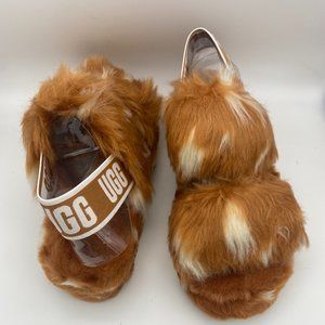 UGG "Oh Yeah" Spots Faux Shearling Slides Natural